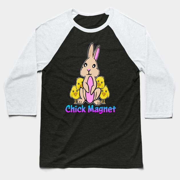 Bunny Chick Magnet Baseball T-Shirt by Shawnsonart